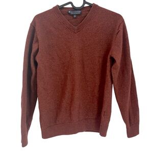 Hart Schaffner Marx mens M merino wool sweater burnt orange long sleeve v-neck